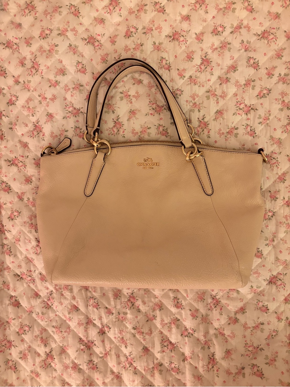 Coach Cream Leather Tote with Gold-Tone Hardware
